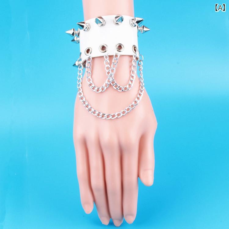 ブレスレット 男女兼用 欧米風 パンク レトロ スタッズ 多重チェーン レザー 合金製 ペア ストリートファッション 個性派 ハード アクセント 普段使い