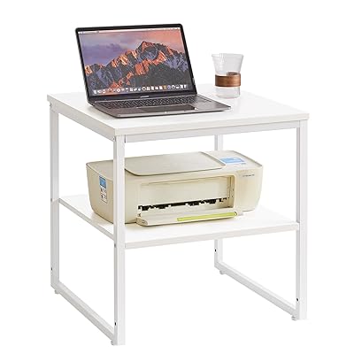 サイドテーブル ホワイト 正方形 テーブル 50x50x50cm 白いローテーブル 小型冷蔵庫ラック 調節可能な収納棚付き プリンターラック 低い机 ソファーサイドテーブル 白 YD-TM153W