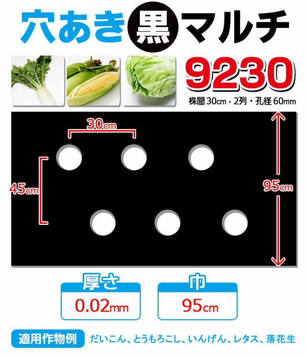 【マルチ】 穴あき黒マルチ9230 大根、とうもろこし用(10mまでメール便配送商品)10m未満の場合、送料を再計算します！