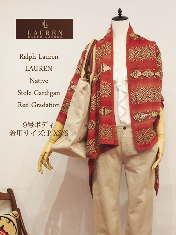 【LAUREN by Ralph Lauren】ラルフローレン ネイティブ　ストールカーディガン/RED系【あす楽対応】　