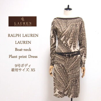 【LAURENbyRalphLauren】ローレンボートネックプラント柄ニットワンピース/KHAKI【あす楽対応】