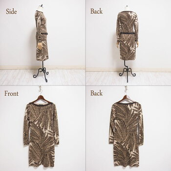 【LAURENbyRalphLauren】ローレンボートネックプラント柄ニットワンピース/KHAKI【あす楽対応】