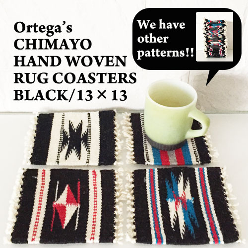 オルテガ　チマヨ ラグ　コースター マット BLACK2系 13×13cmORTEGA'S CHIMAYO HANDWOVEN COASTERメール便可