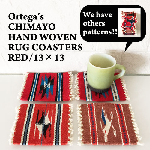 オルテガ　チマヨ ラグ　コースター マット RED系 13×13cmORTEGA'S CHIMAYO HANDWOVEN COASTERメール便可