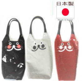 ひげ丸猫 ペットボトル 水筒 カバーミニトートバッグ サブバッグ トート 小さめ ママバッグ ミニトート レディース ミニバッグ ジム お散歩バッグ 手提げバッグ 小さい ビニールコーティング ラミネート 猫雑貨 グッズ 好き 誕生日 プレゼント かわいい モチーフ