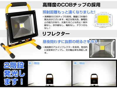 全品ポイント10倍【即納】送料無料5800LM50WLED充電式ポータブル投光器最大11時間可能広角CREELED作業灯LED投光器軽量防水加工充電式ライト看板灯集魚灯作業灯駐車場灯投光器LED充電式/携帯式作業灯サーチライト防災用品