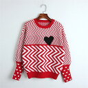 ハートで幾何学デザインニットセーター　暖かい　あたたかい　かわいい　セーター　赤　レッド　　ほっこり　暖かニットセーター　ポカ..