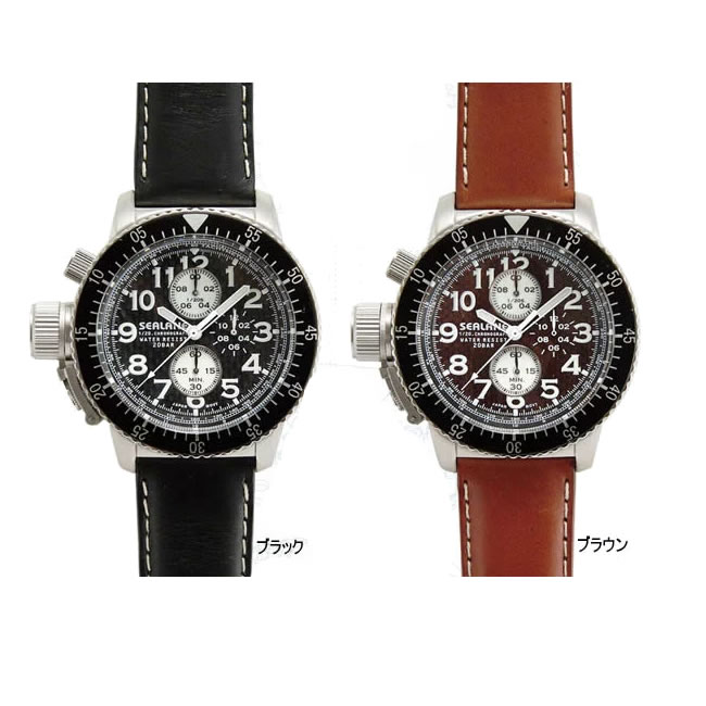 シーレーン クロノ　腕時計 時計　シーレーン SEALANE 腕時計 メンズ SE28-LBK SE28-LBR レザーベルト 送料無料