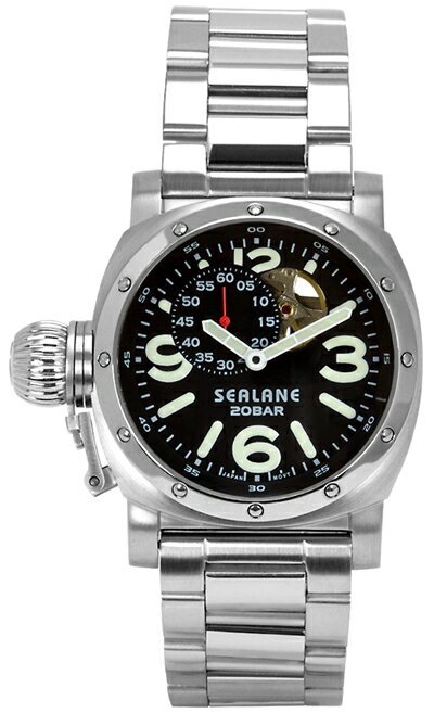 シーレーン 腕時計 時計　SE35-MBK シーレーン SEALANE 腕時計 メンズ N夜光　ステンレスベルト　機械式　裏スケルトン（シースルーバック）　20気圧防水　SE35-MBK 送料無料