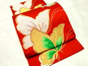 袋帯 蝶模様 芯なし【リサイクル】【中古】