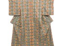 未使用品 重ね枡模様織出手織り真綿紬着物【リサイクル】【中古】