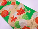 扇に草花模様織出し袋帯(着用可)【アンティーク】【中古】