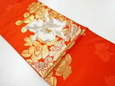 カトレアに薔薇模様織出し名古屋帯【リサイクル】【中古】