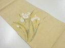 絽 金糸花模様織出し袋帯【リサイクル】【中古】