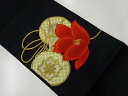 鼓に花模様織出し名古屋帯(着用可)【アンティーク】【中古】