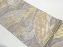 扇に地紙・花鳥模様織出し袋帯【リサイクル】【中古】
