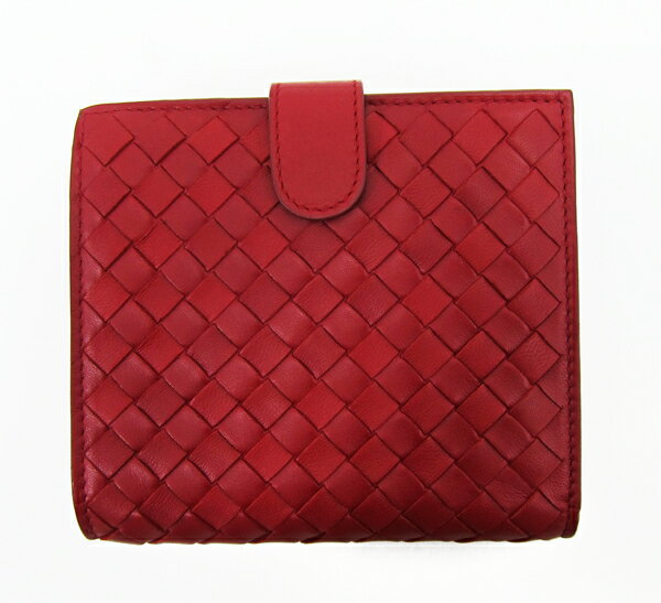 ◇【中古】美品【BOTTEGA VENETA　ボッテガ・ヴェネタ】 イントレチャート Wホック財布　163240 V0013 6210　レッド