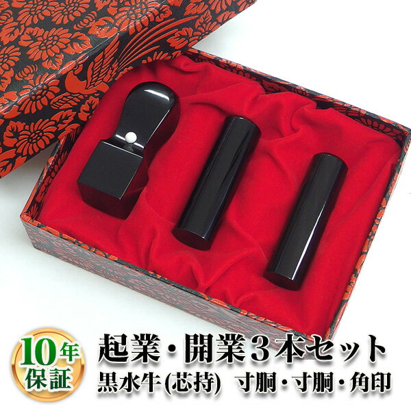 【送料無料】【法人印鑑】法人3本Bセット　黒水牛・染 芯持[寸胴16.5mm/寸胴18.0mm/角印21.0mm]/法人・会社設立 実印/銀行印/角印【会社印】【代表印】【銀行印】【法人印】【代表者印】/はんこdeハンコ