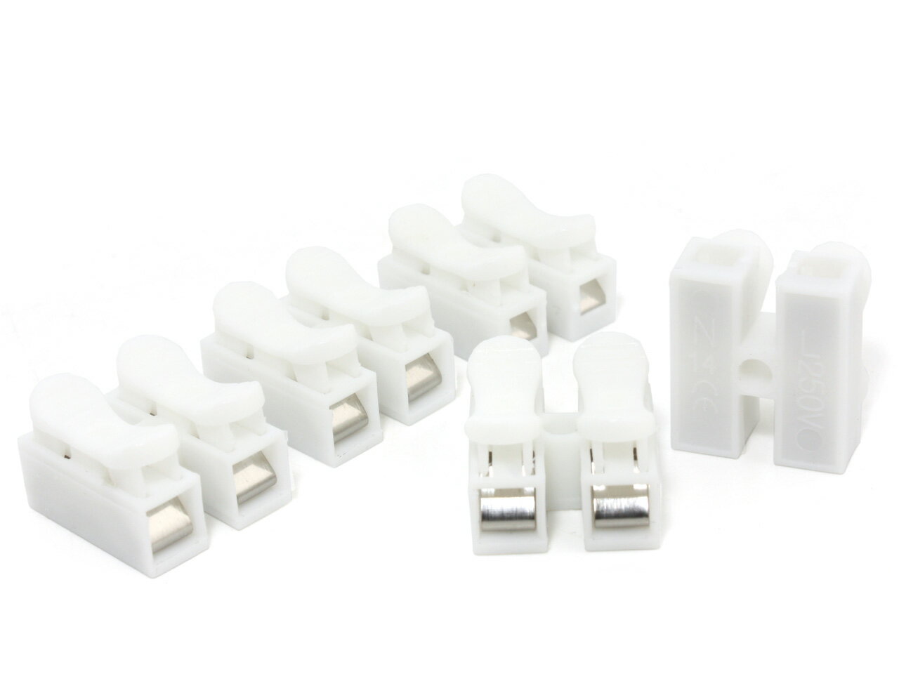 2P[2極] プッシュ式 ワンタッチ 中継コネクタ <strong>接続コネクタ</strong> 5個セット [錫メッキ端子]