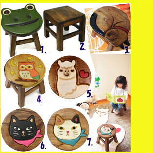 A177【ほっこり小さい木の椅子ウッドスツール】フクロウ アルモコ(アルパカ) ブラウンスクエア カエル スカーフクロネコ(黒猫/黒ねこ) スカーフミケネコ(三毛猫) 眠りネコイス木製スツール木製椅子木のイス子供椅子ラウンドスツール.