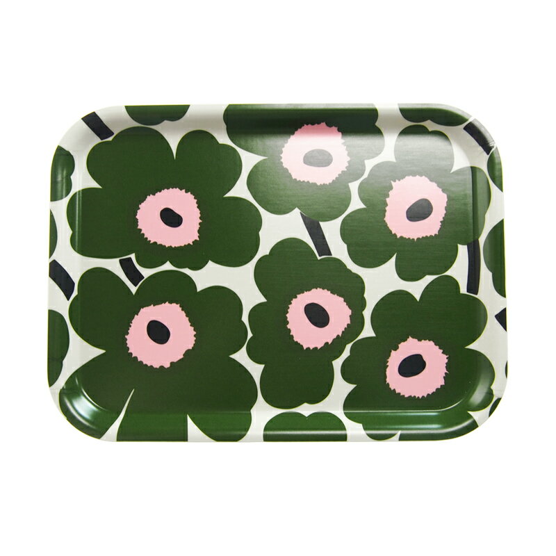 マリメッコ (marimekko) ウニッコ プライウッド トレー グリーン×ピンク 27cmx20cm