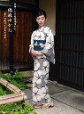 綿麻-女性浴衣-綿麻モダンな朝顔・鹿の子...