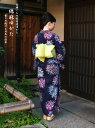 綿麻-女性浴衣-綿麻モダンな花火柄-濃紺...