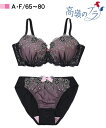 ブラジャー & ショーツ セット 大きいサイズ レディース 高嶺の エレガントフラワー 脇スッキリタイプ ブラック/ブルー E90_LL-3L~F100_5L-6L ニッセン