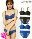 インナー レディース フラワーレース ハーフカップブラジャー・ショーツセット 冬 ブラジャー ブラック/ブルー E65_M~F75_L ニッセン