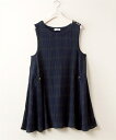 大きいサイズ レディース 肩ボタンAラインチュニック ワンピース 紺(無地)/紺系チェック 4L/5L ニッセン