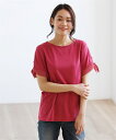 Tシャツ カットソー 大きいサイズ レディース 接触冷感袖リボン ピンク/黒 LL/3L ニッセン