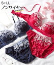 ブラジャー ショーツ セット レディース 小花ブーケ ノンワイヤー ネイビー/ピンク LL ニッセン