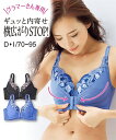 ブラジャー ワイヤー入り レディース グラマーサイズ 脇寄せチュール レース フロントホック サックスブルー/黒 D70~F80 ニッセン