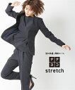 スーツ レディース タテヨコ ストレッチ 3点 セットアップ カラーレス ジャケット + ブラウス +テーパード パンツ ネイビー+ネイビースト+ネイビースト/黒+黒+黒 S/M/L ニッセン nissen