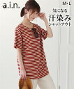 ママ 産前 産後 授乳服 a.i.n マタニティ 半袖 チュニック 汗染み防止 オフ×グレイッシュブラウン グレー /オレンジ×オフ オレンジ /モカ 無地 M/L ニッセン