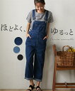 パンツ レディース デニム サロペット インディゴ/サックス/黒 M/L ニッセン nissen