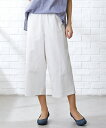 パンツ ワイド ガウチョ 大きいサイズ レディース 綿100% クロップド丈 オフホワイト/黒 LL/3L/4L/5L/6L ニッセン nissen