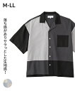 シャツ カジュアル メンズ クレイジー 配色切替 半袖 開襟 ベージュ系×サックス/モノトーン M/L/LL ニッセン nissen