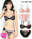 【20日限定全品ポイント5倍以上】 ブラジャー&ショーツセット (E65/M-F75/L) フラワーアップリケブラジャー・ショーツセット ニッセン nissen