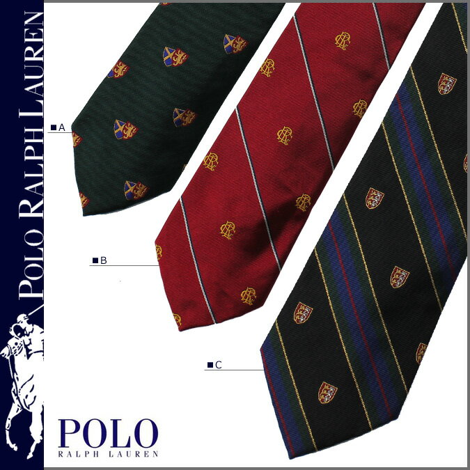 ポロ ラルフローレン/POLO by RALPH LAUREN/ ネクタイ [グリーン レッド ブラック] ストライプ エンブレム/シルク/メンズ ブランド/結婚式 [あす楽/正規]