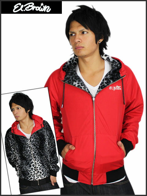 El.Brown [REVERSIBLE LEOPARD HOODY]ポリエステル素材 リバーシブルジャケット レッド×レオパードエルブラウン REVERSIBLE JACKET リバーシブル/RED [あす楽/正規]