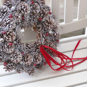 32cm※霜の降りた北欧の森※【Xmasリース】フロストリース：ドライフラワー