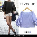 N.Vogue(エヌヴォーグ)ボリューム袖ブラウス【6/26up_r】【メール便120円】韓国 韓国ファッション トップス チュニック バルーンスリーブブラウス ブラウス フレア 半袖 パフスリーブ モリ袖 袖コンシャス レディース ファッション【3】
