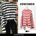 09WOMEN(ゴングウーマン)BIGサイズボーダーTシャツ【8/9up_go】【送料無料】韓国 韓国ファッション Tシャツ トップス 長袖 ボーダー ビッグサイズ トールサイズ 大きいサイズ マタニティレディース ファッション【5】※メール便不可