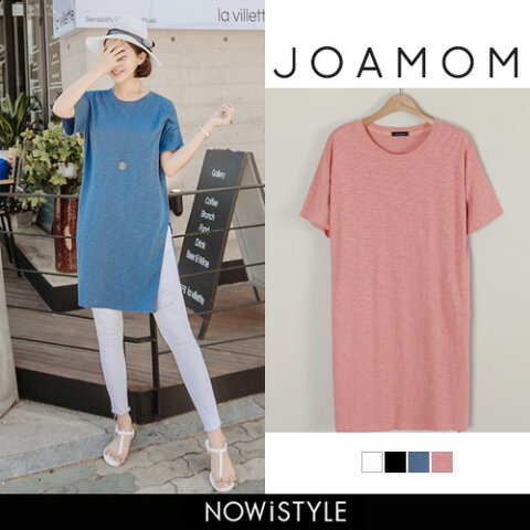 JOAMOM(ジョアマム)ポニースリットロングティー【6/14up_go】韓国 韓国ファッション トップス Tシャツ 二の腕カバー チュニック ロンT ロングTシャツ 変形 ゆったり 春 夏ジョアマム レディース ファッション【5】※メール便不可