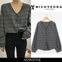 MICHYEORA(ミチョラ)Vネックチェックブラウス【9/15up_go】【メール便120円】韓国 韓国ファッション Vネック チェック ブラウス シャツ 秋 カジュアル レディース ファッション【即納】