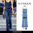 N.Vogue(エヌヴォーグ)デニムオールインワン【6/30up_mo】【送料無料】韓国 韓国ファッション オールインワン デニム パンツ サロペット オーバーオール 体型カバー 夏 ブーツカット レディース ファッション【あす楽】