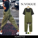 N.Vogue(エヌヴォーグ)ルーズオーバーオールパンツ【7/31up_mo】【送料無料】韓国 韓国ファッション オーバーオール カーキ サロペット ブラック パンツ ゆったり ルーズフィット 夏 オールインワン レディース ファッション【あす楽】