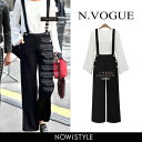 N.Vogue(エヌヴォーグ)2wayサロペットワイドパンツ【8/22up_mo】韓国 韓国ファッション パンツ ブラック 黒 ワイドパンツ サロペット 2way 楽ちん カジュアル フェミニン 大人パンツ 秋 レディース ファッション【7】