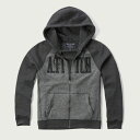 ◆【期間限定値下げ中】【送料無料】【新品】アバクロ【Mensメンズ】ラグランフルジップパーカー/Dark Heather Grey【Applique Logo Graphic Hoodie】【Abercrombie&Fitch】【本物保証】